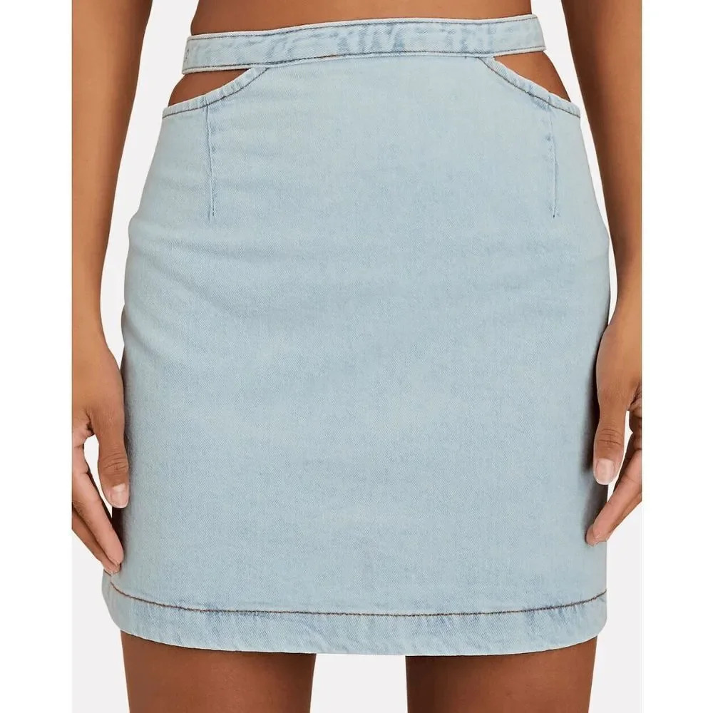 NWT Revolve WeWoreWhat Cut Out Denim Mini Skirt Women's M Blue Light Wash High W - Picture 2 of 7